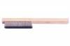 Steel Scratch Brush <br> Wooden Handle <br> 4-1/2" x 3/4" x .003" Wire x 8-1/4" Overall <br> Grobet 16.350